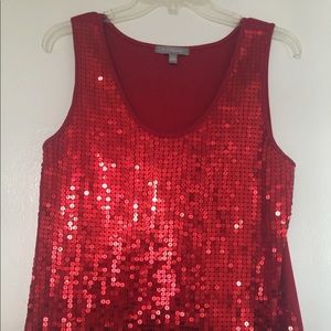 Red Scoop Neck Sequin Top